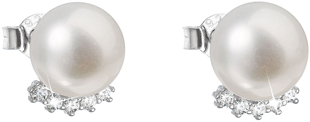 Strieborné náušnice kôstky s bielou riečnou perlou 21020.1