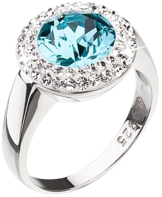 Strieborný prsteň s krištálmi Swarovski modrý okrúhlý 35026.3