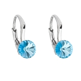 Strieborné náušnice visiace s krištáľmi Swarovski modré okrúhle 31230.3 aquamarine