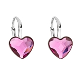 Strieborné náušnice visiace s krištáľmi Swarovski ružové srdce 31240.3 fuchsia