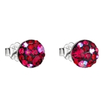 Strieborné náušnice kôstka s krištáľmi Swarovski červenej okrúhle 31136.3 cherry