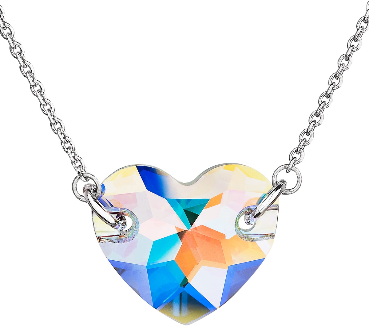 Strieborný náhrdelník s krištáľmi Swarovski biele AB efekt srdce 32021.2