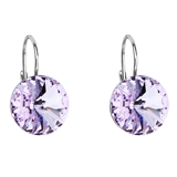 Strieborné náušnice visiace s krištálmi Swarovski fialové okrúhle 31106.3 violet