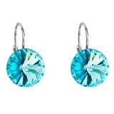 Strieborné náušnice visiace s krištálmi Swarovski modré okrúhle 31106.3 light turquoise