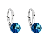 Strieborné náušnice visiace s krištálmi Swarovski modré okrúhle 31230.5 bermuda blue