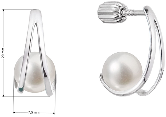 Strieborné náušnice visiace s bielou riečnou perlou 21078.1
