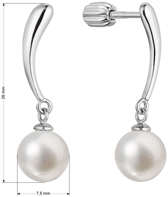 Strieborné náušnice visiace s guľatou riečnou perlou biele 21095.1B